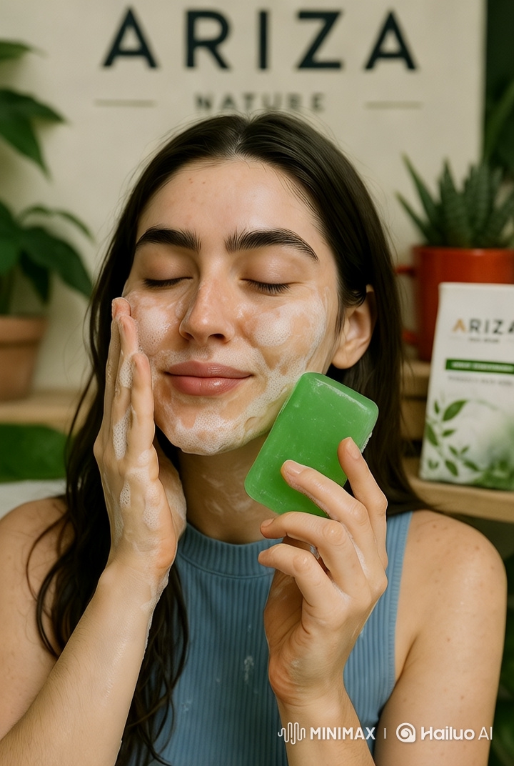 Natural Beauty: Young Woman Washing Face with Ariza Nature Soap