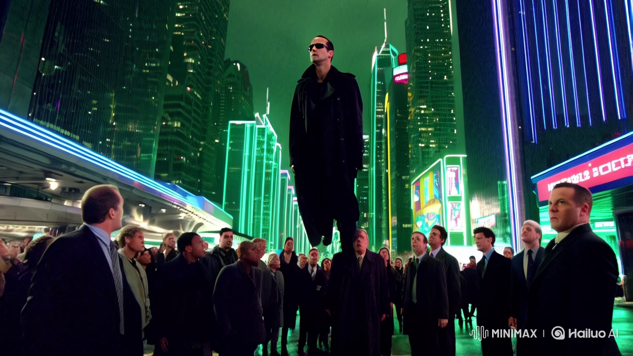 Neo Ascends: A Cinematic Nighttime Cityscape with Digital Rain