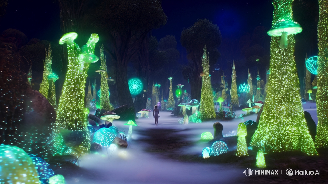 Mystical Forest Dreamscape with Ethereal Light and Solitary Walker