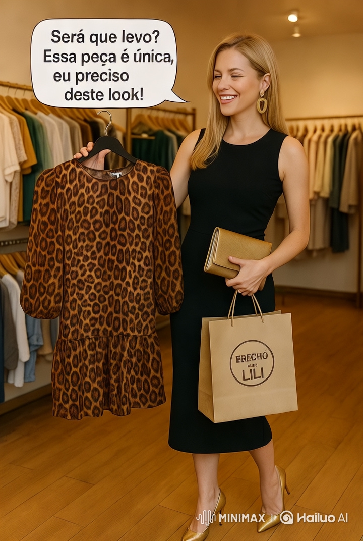 Girl Examines Leopard-print Dress in Chic Boutique