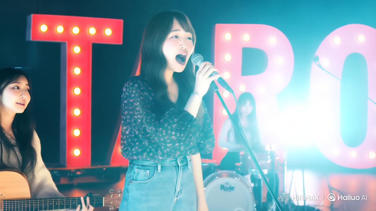 Young Woman Performing 'Number One Girl' on Stage