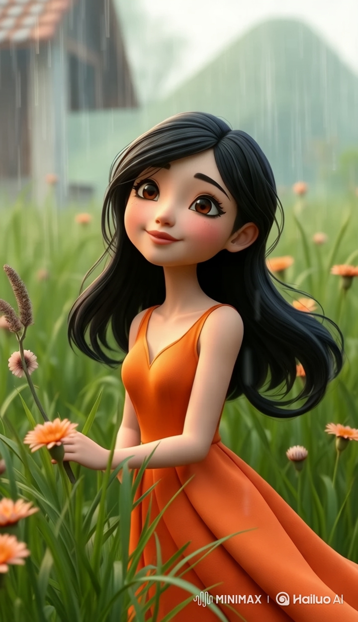 Aesthetic Harmony: Woman in Orange Dress Amidst Nature