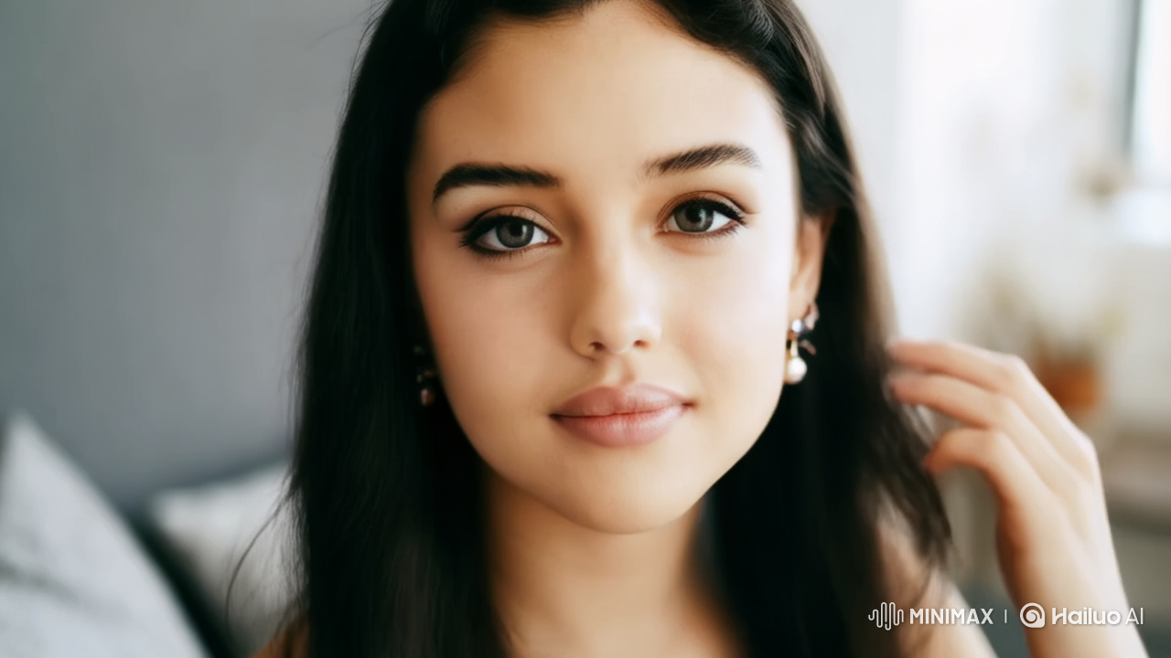 Shy Young Woman with Elegant Simplicity and Gentle Beauty