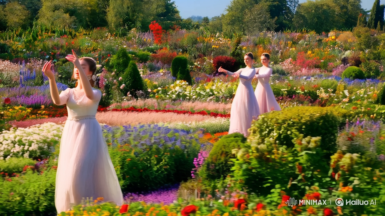Aesthetic Dance in Sunlit Garden with Dynamic Camera Work