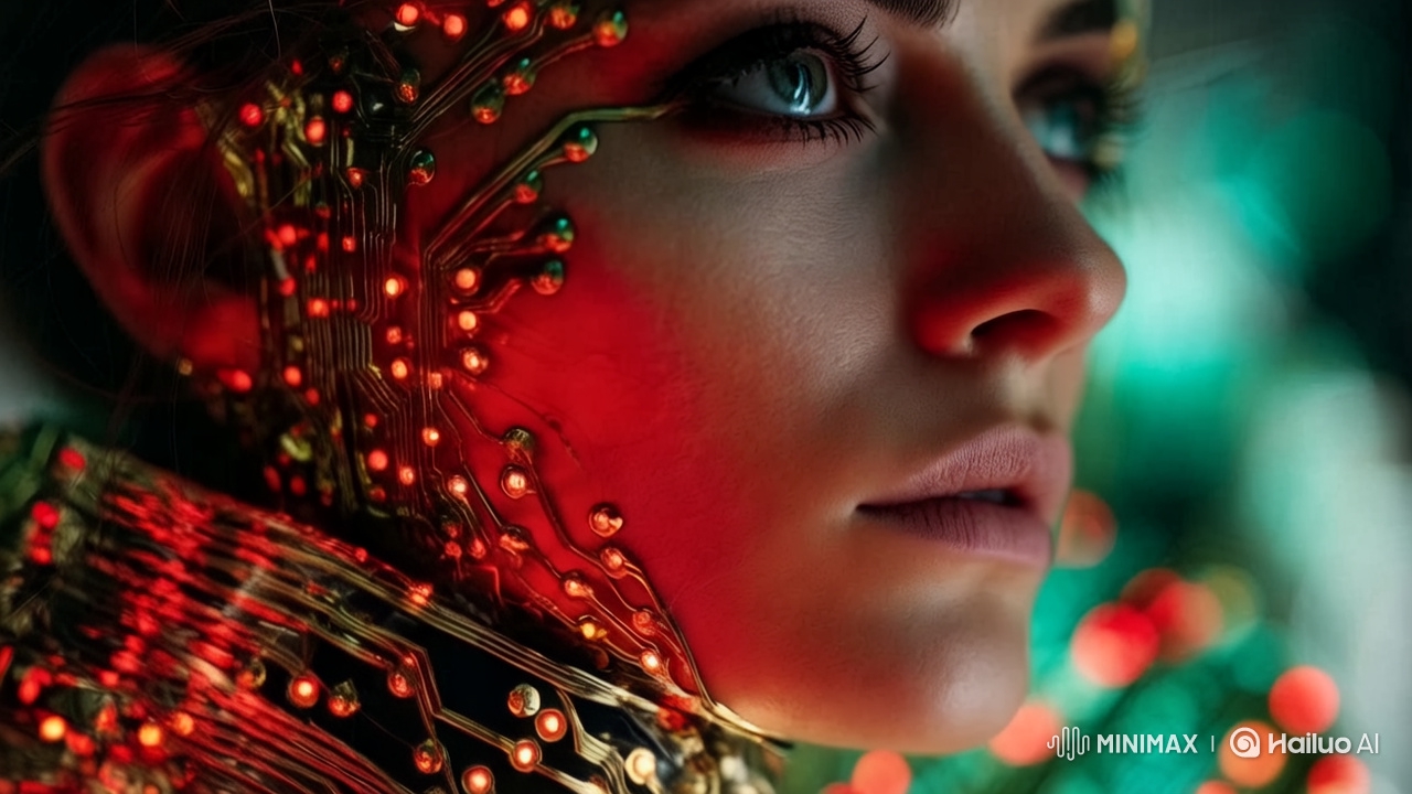 Futuristic Woman with Glowing Circuitry in Cinematic Close-Up