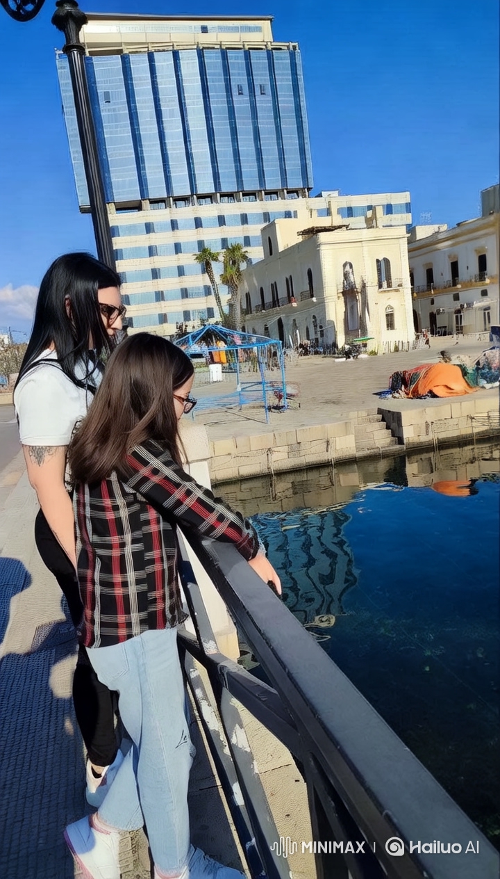 Vibrant Cityscape: Woman, Girl, and Urban Life