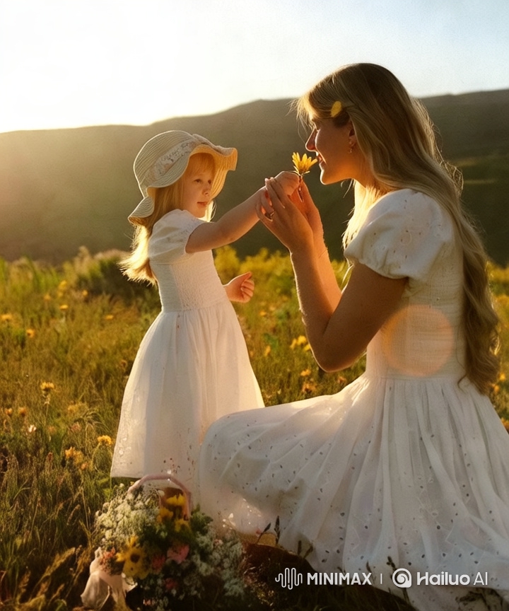 Golden Sunset Garden: Mother-Daughter Embrace
