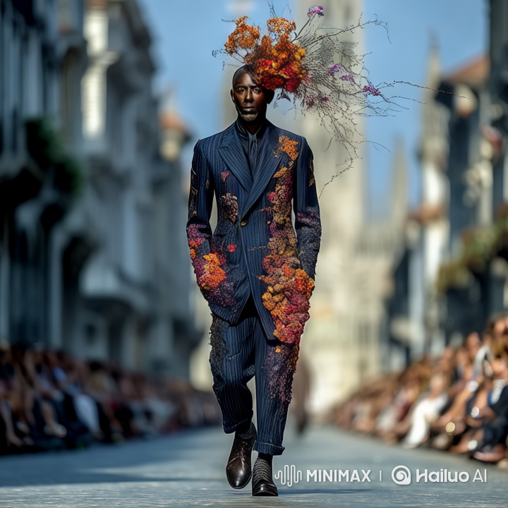 Grand Fashion Show with Flower-Adorned Model