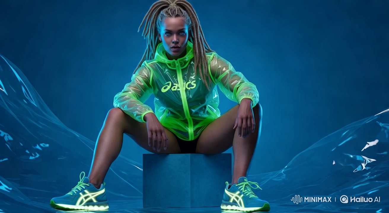 Futuristic Fashion Model Showcases Style in Neon Slow-Motion