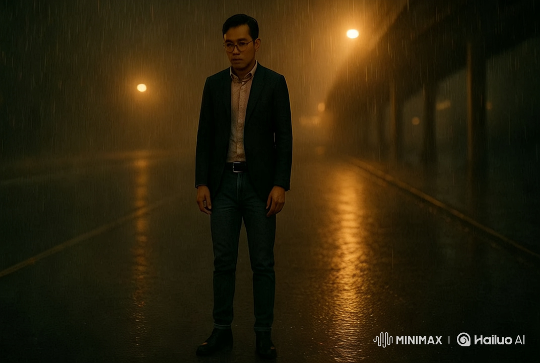 Rain-soaked Figure: Capturing Serenity Amidst Chaos