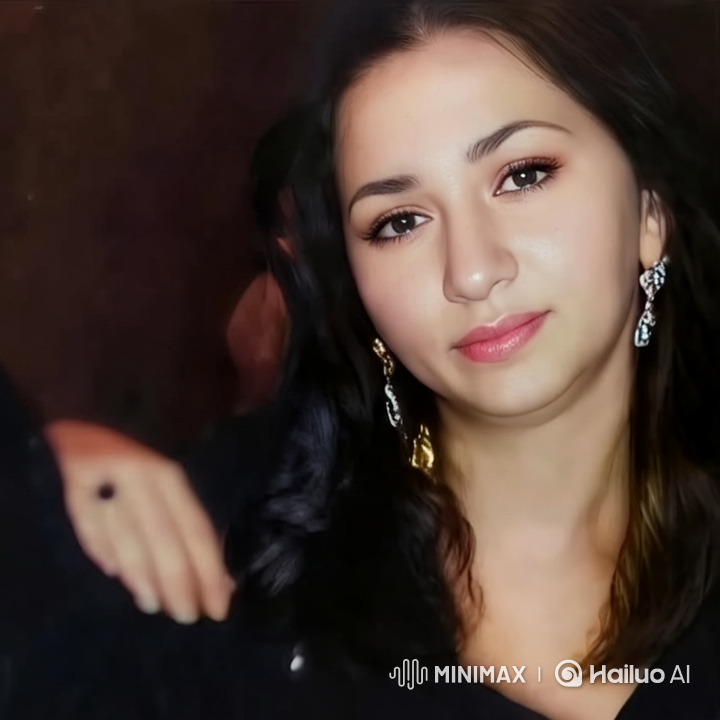 Elegant Girl in Black Dress with Gold Border