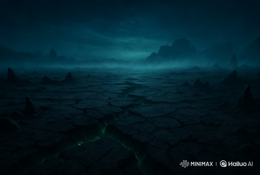 Apocalyptic Landscape with Twilight Sky and Floating Mist