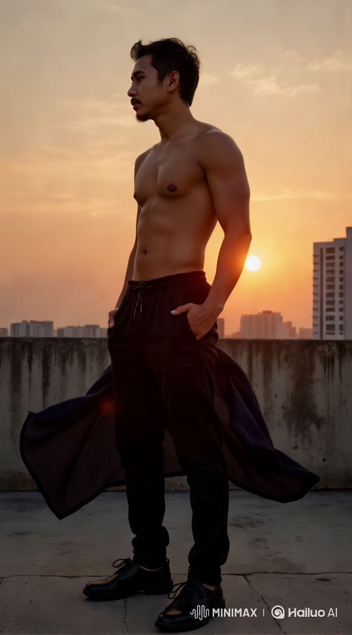 High-Fashion Portrait of a Man on Rooftop at Sunset
