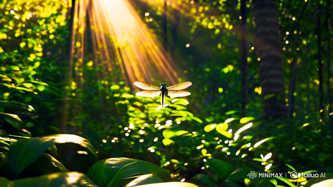 Dragonfly's Graceful Flight Through a Tropical Forest