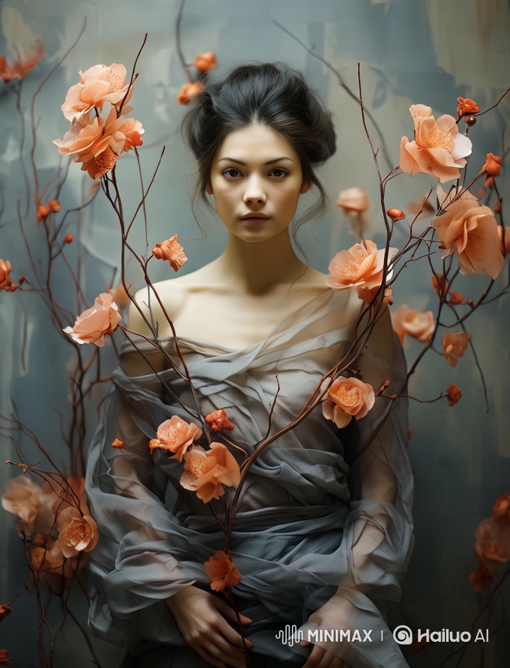 Serene Woman with Floating Cherry Blossoms Animation