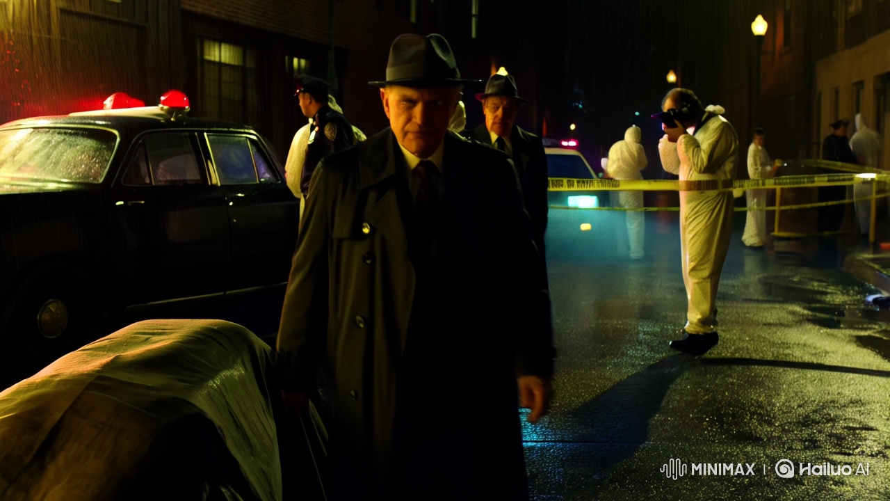 Noir-Inspired Detective Arrives at Crime Scene