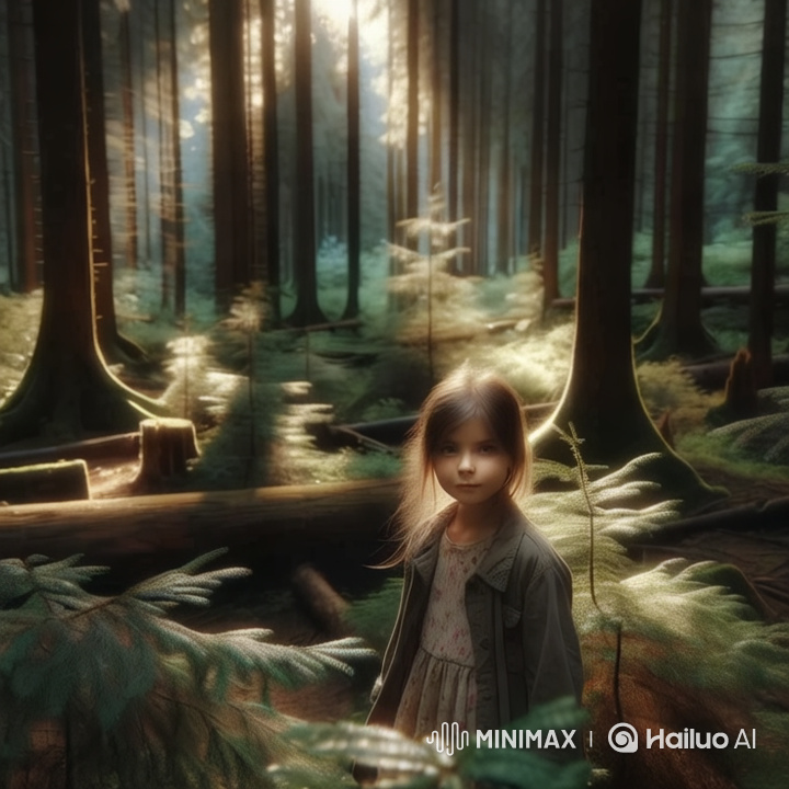Enchanted Forest: Girl's Magical Growth Amidst Nature's Beauty