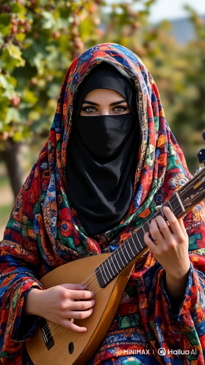 Woman Plays Aod Amidst Lush Vineyard's Beauty