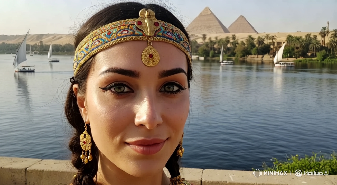 Elegant Woman Framed by Ancient Egypt's Beauty