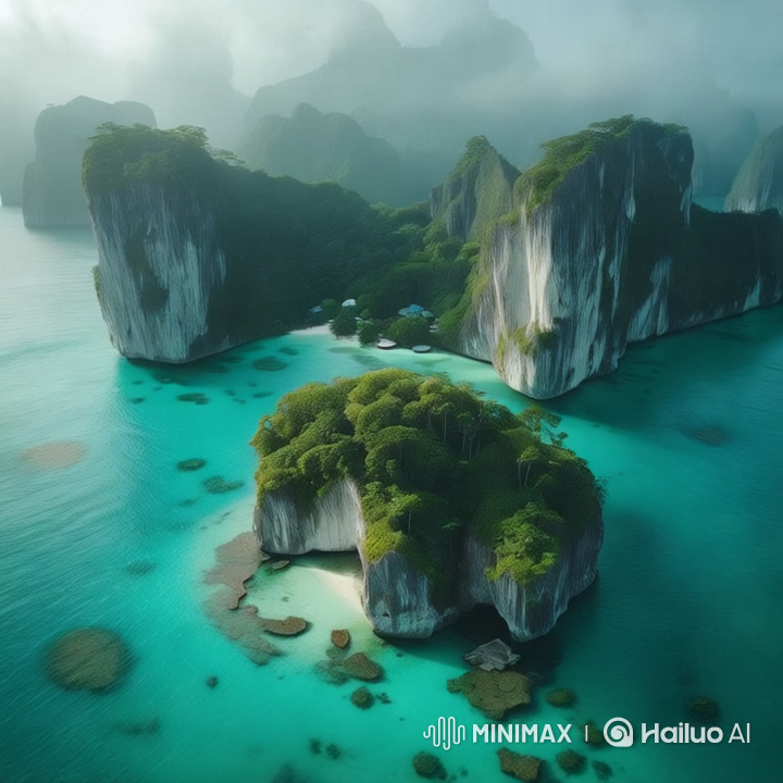 Misty Island Aerial Panorama in 4K Cinematic Drone Shot