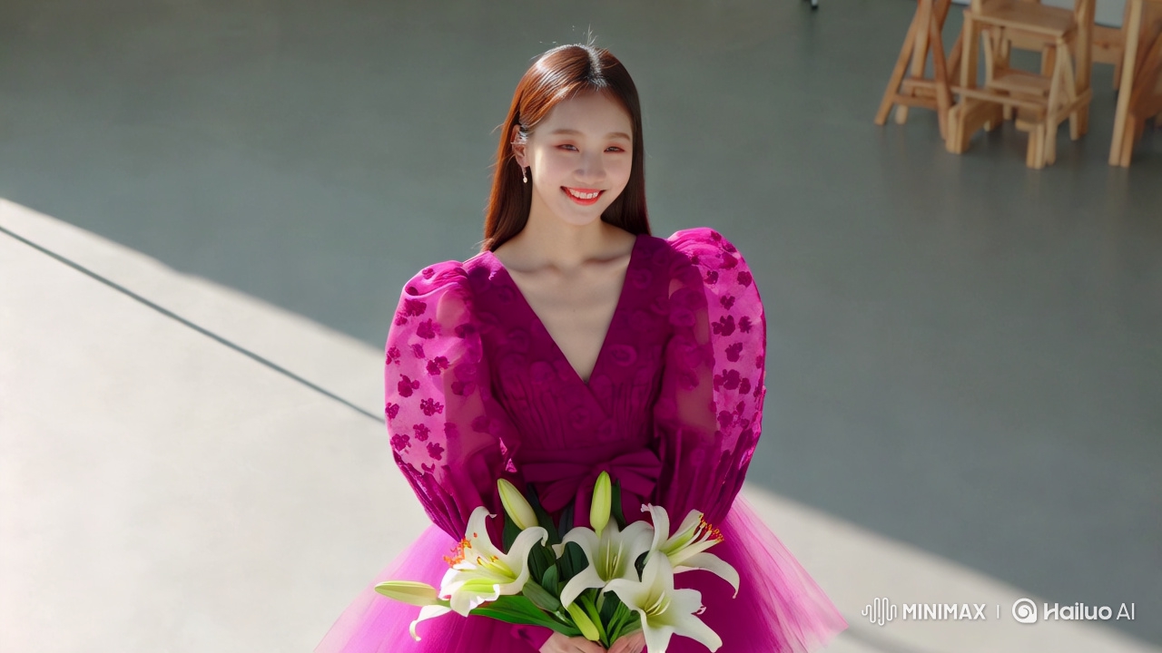 K-pop Idol Showcases Matoshi-Inspired Dress in Sunlit Studio