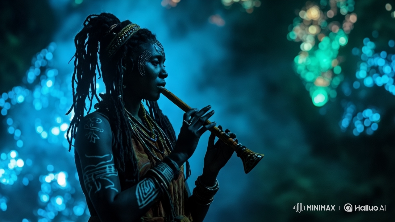 African Shaman in Bioluminescent Cave: 8K Cinematic Art
