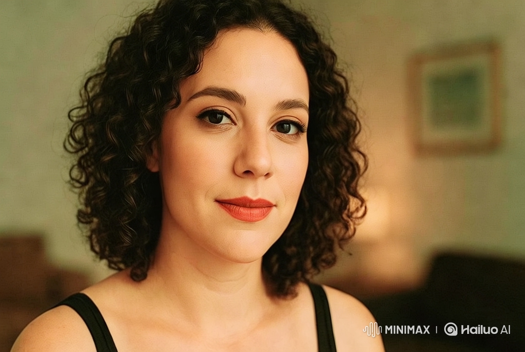 Woman with Curly Hair in Intimate, Calm Portrait