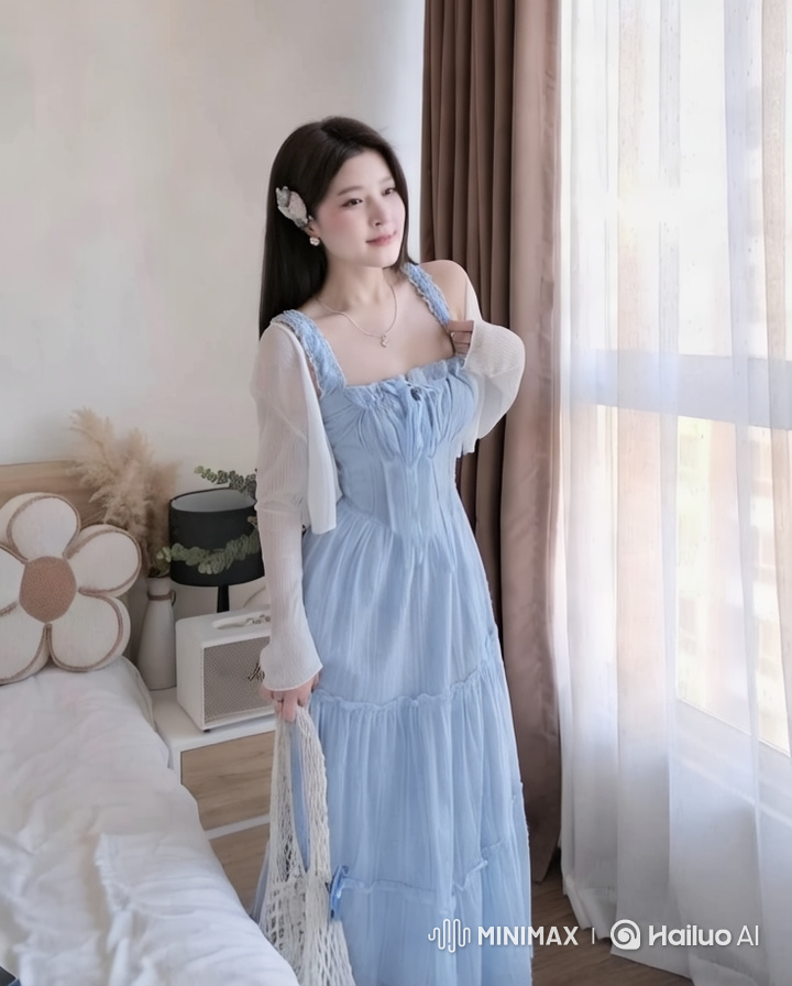 Elegant Woman in Lace Dress: Soft Turn and Tilt