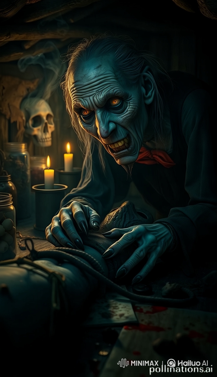 Eerie Animation: Witch Transformed by Mysterious Object