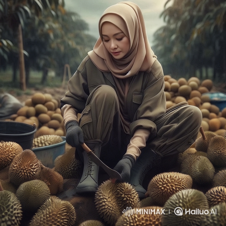 Woman Enjoying Durian in Lush Orchard - HD Beauty