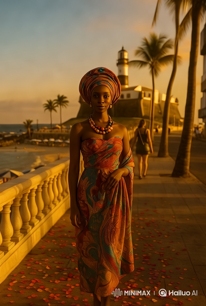 Afro-descendant Woman in Vibrant Dress on Boardwalk