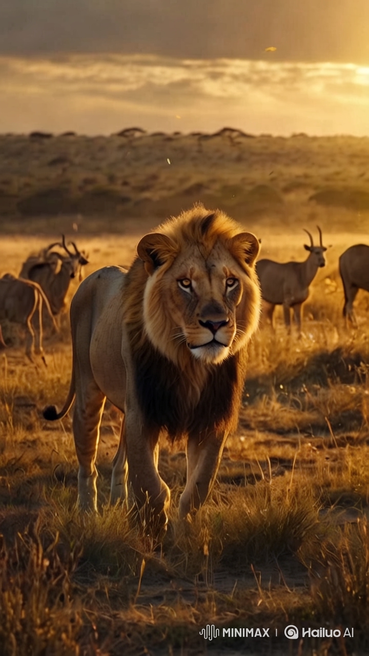 Majestic Lion in Golden Savannah at Sunset