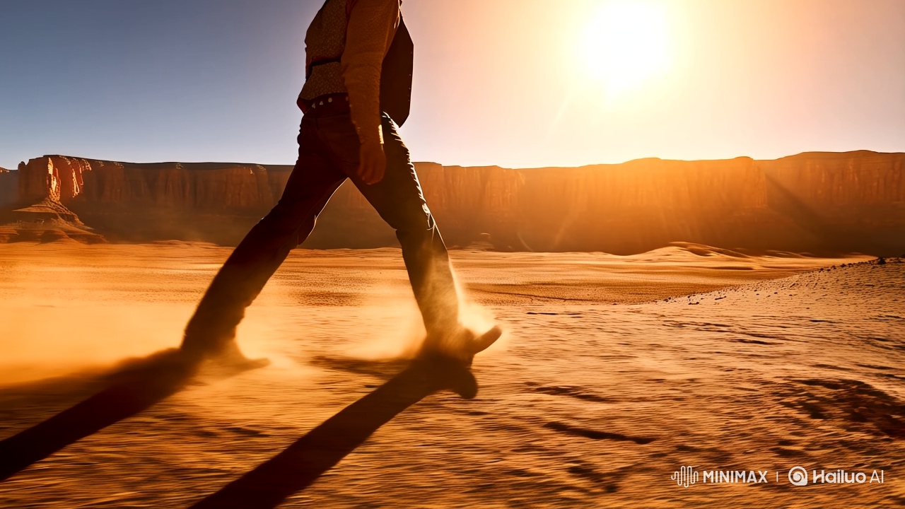 Lone Cowboy's Journey Through a Desolate Desert Landscape