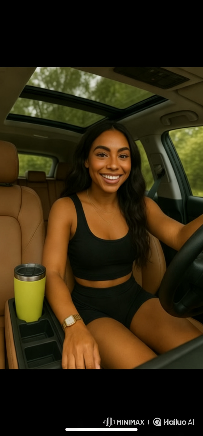 Serene Drive: Young Woman Enjoying Nature's Beauty