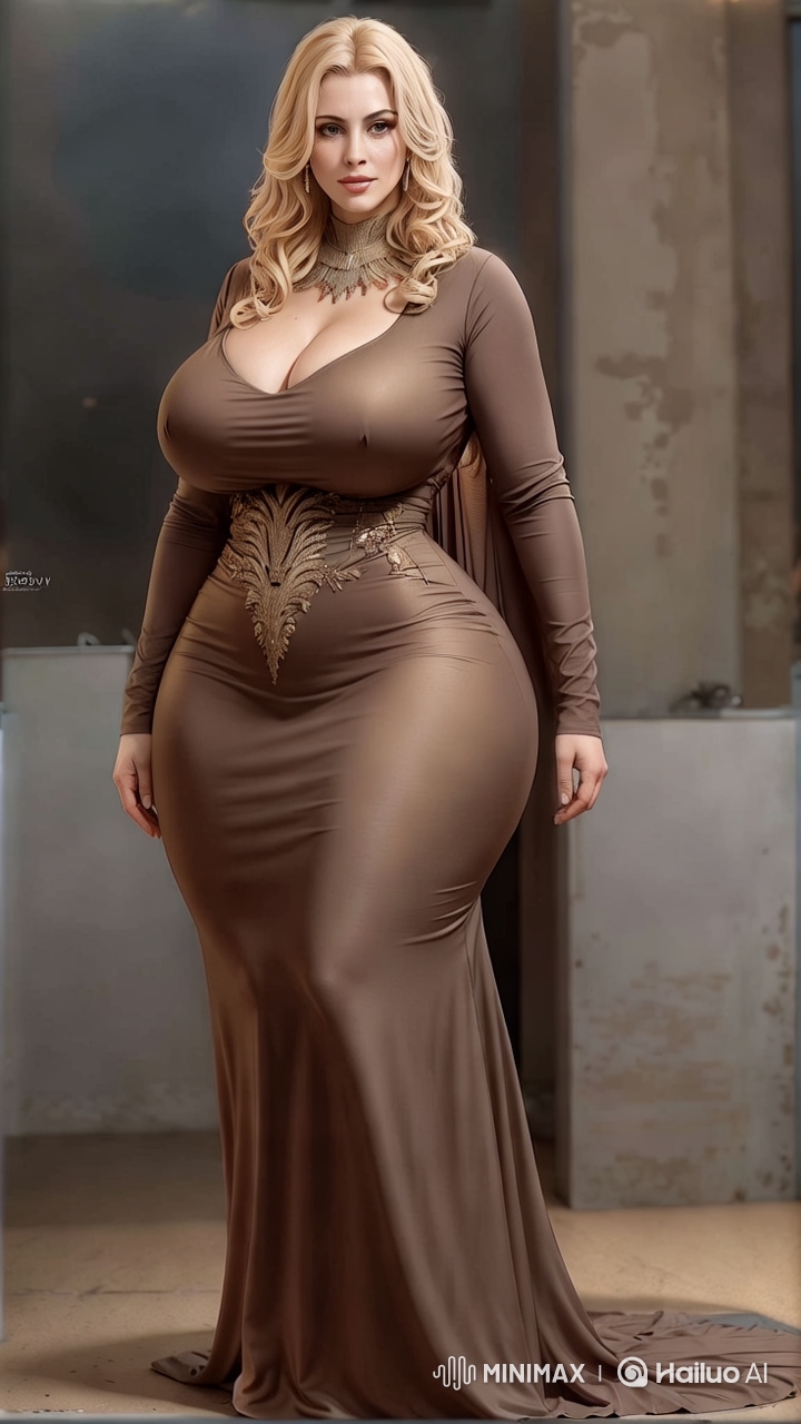 Stunning Woman in Silk Dress Struts Through Modern Art Museum