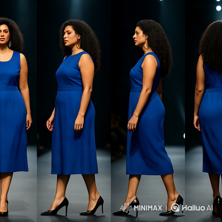 Elegant Woman in Blue Jumper on Fashion Runway