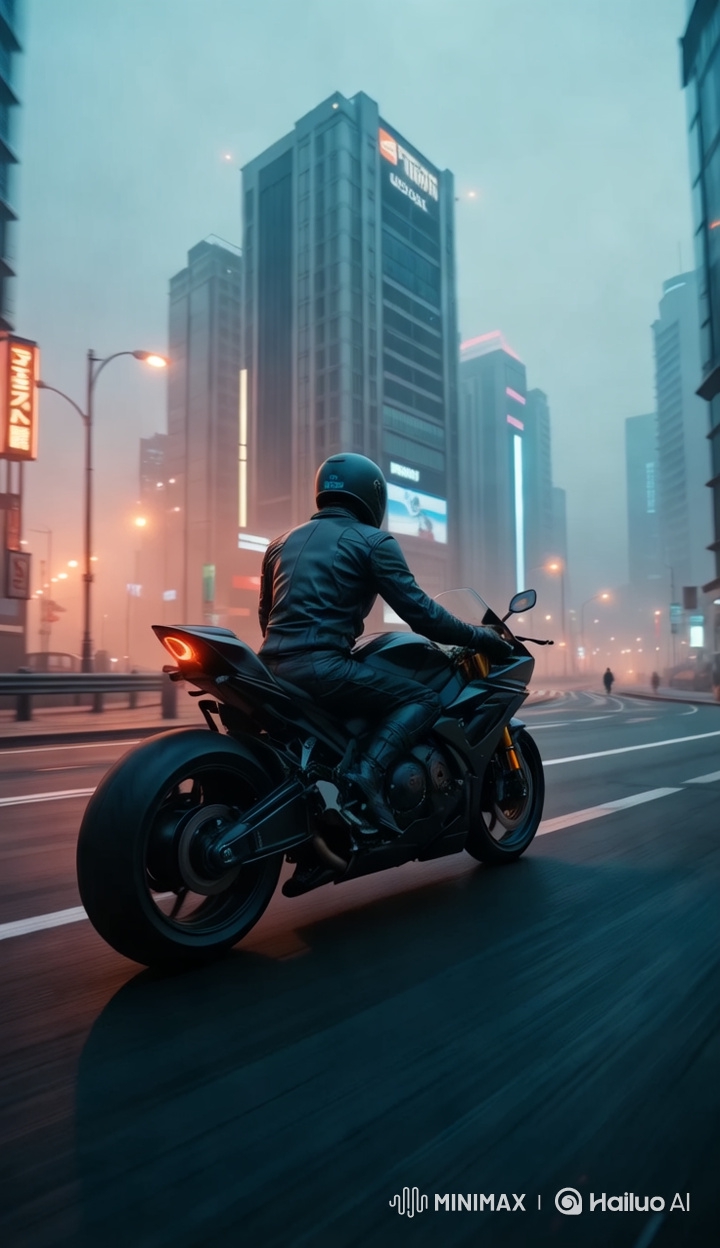 Cyberpunk City Sunrise: Futuristic Bike Chase