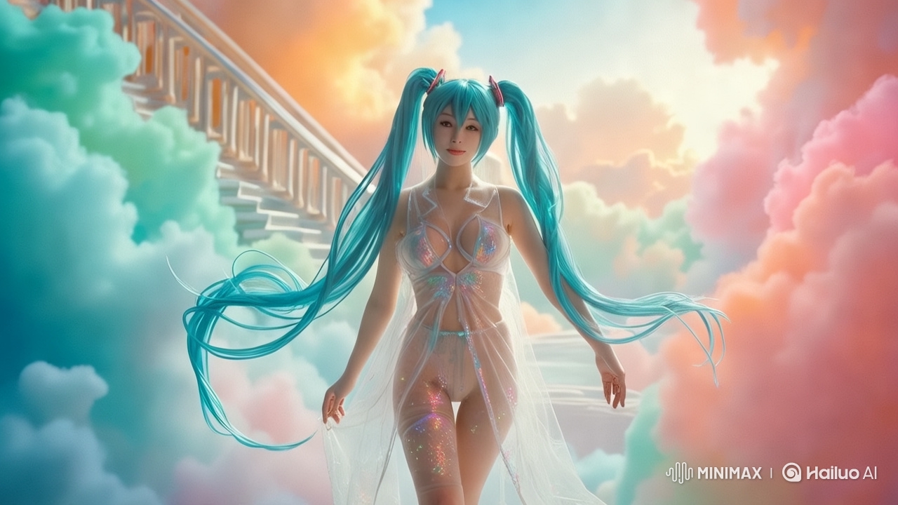 Dreamy Ethereal Beauty with Turquoise-Haired Woman