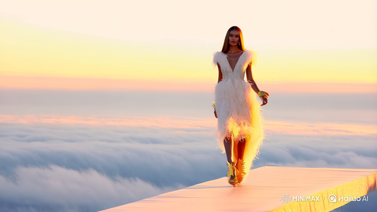 High-Fashion Model Struts in Skywalk Show