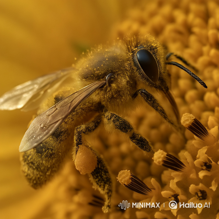 Golden Pollen-Laden Bee in Sunflower Slow Motion