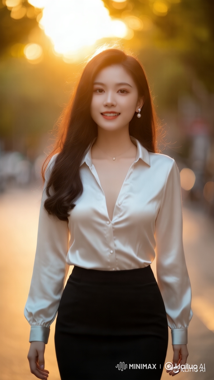 Fashion Model Struts Gracefully in Golden Sunset Setting