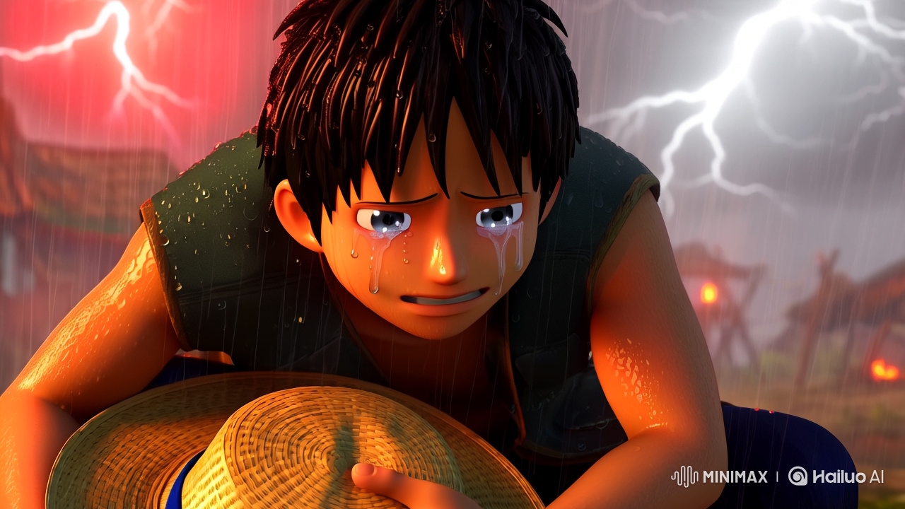 Luffy's Tearful Moment: Cinematic and Photorealistic Masterpiece