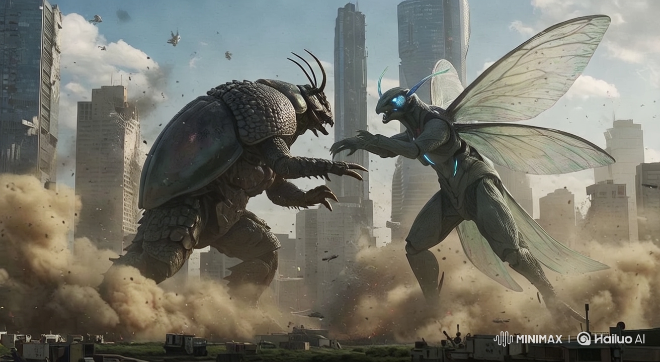 Futuristic City Monster Showdown: Cinematic Epic