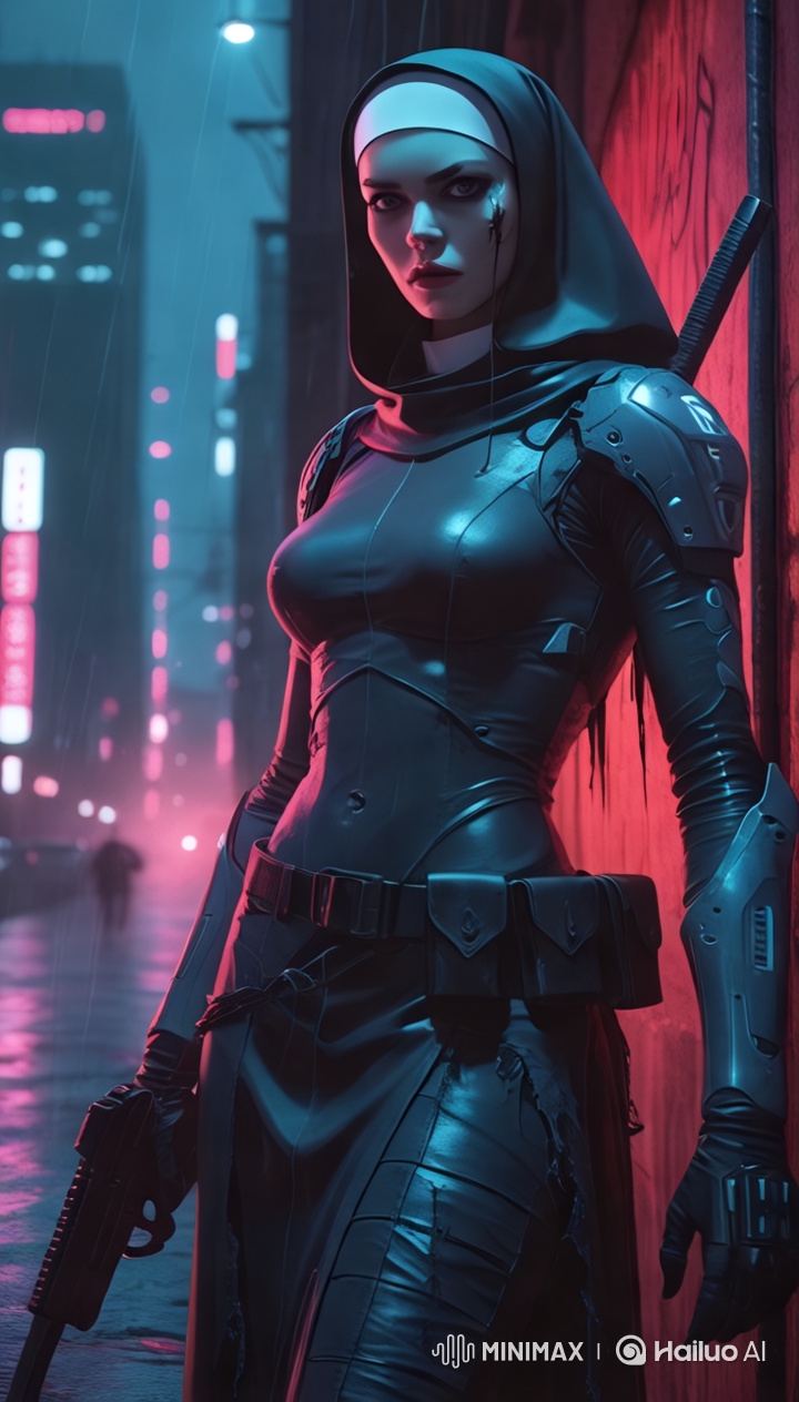 Cyber Priestess: Neon Cathedral to Rainy Streets