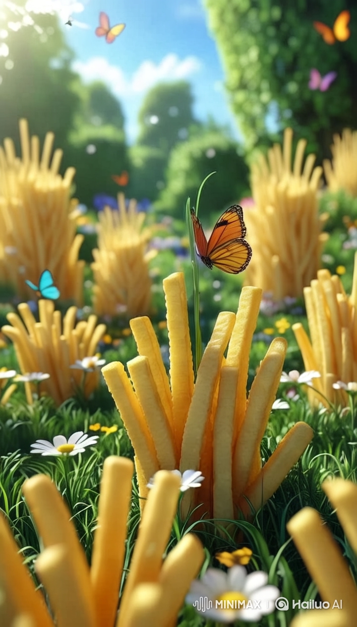 Surreal 3D Garden of Golden French Fries