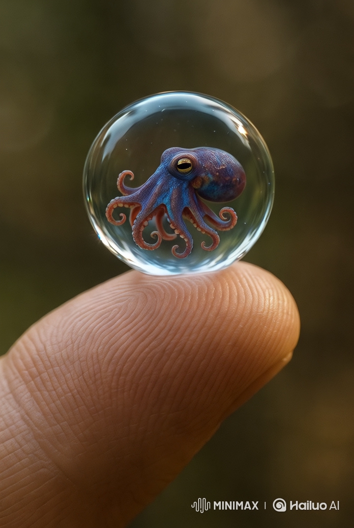 Magical Octopus in a Glowing Water Droplet