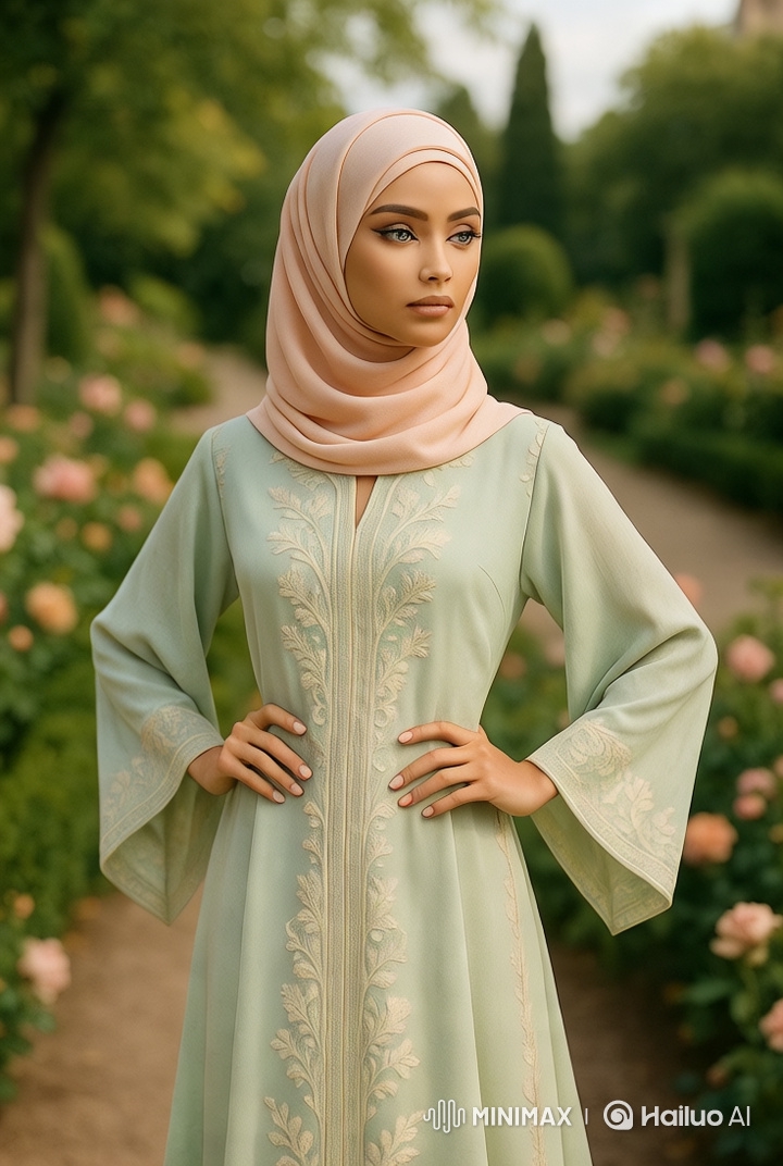 Graceful Woman Showcases Elegant Dress in Flower-Filled Garden