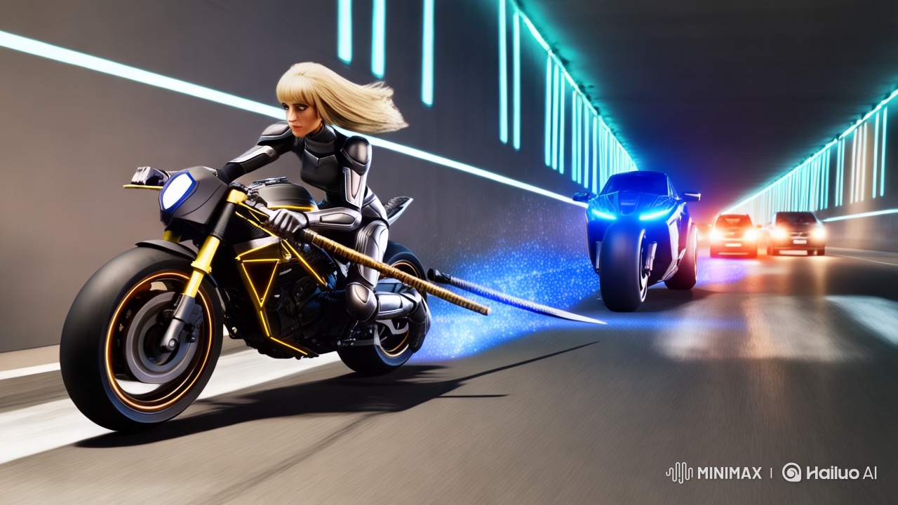 Android Warrior Pursuit in Neon-Lit Tunnel - 8K Hyperrealistic Clip