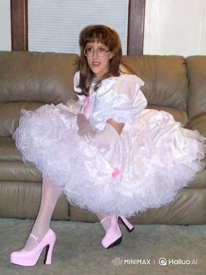 Cozy Living Room: Girl in Frilly White Dress