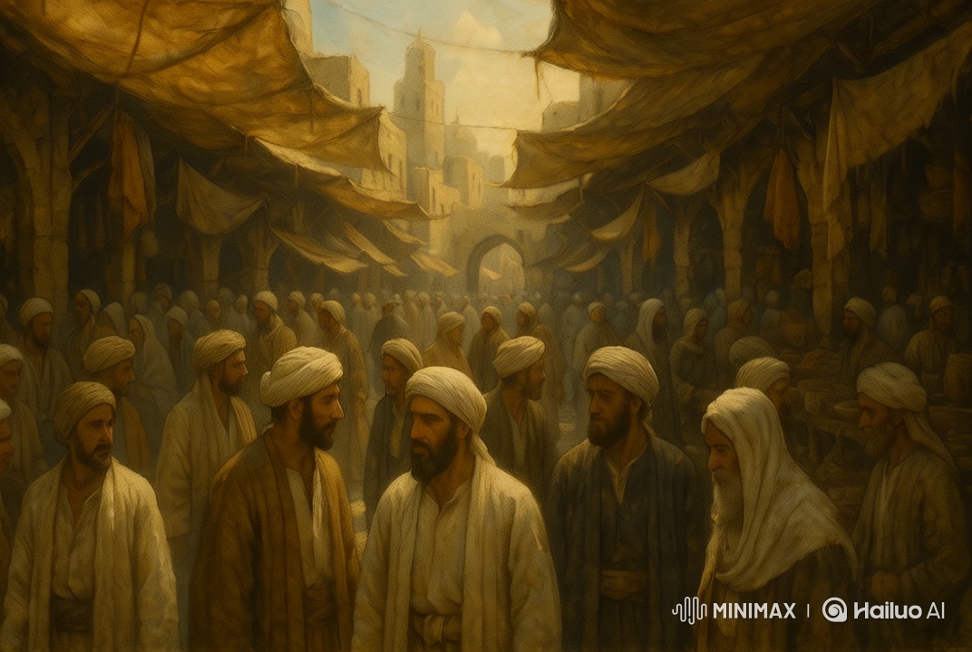 Cinematic Early Islamic Market Scene - 4K, No Modern Elements